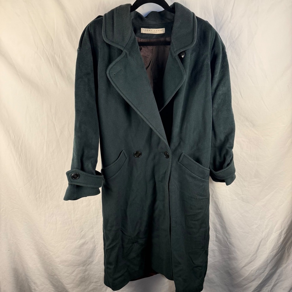 Vintage Larry Levine Dark Green Wool Overcoat Jacket Size 12 Petite Old Money